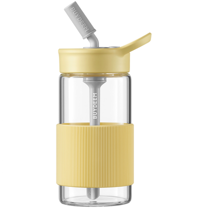 Buydeem CD1017 Yellow 500ml Glass Bottle with Straw