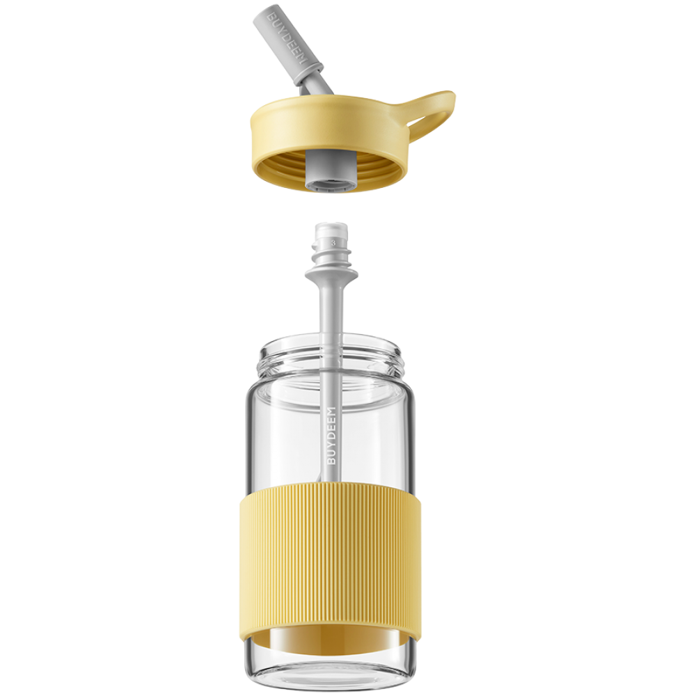 Buydeem CD1017 Yellow 500ml Glass Bottle with Straw