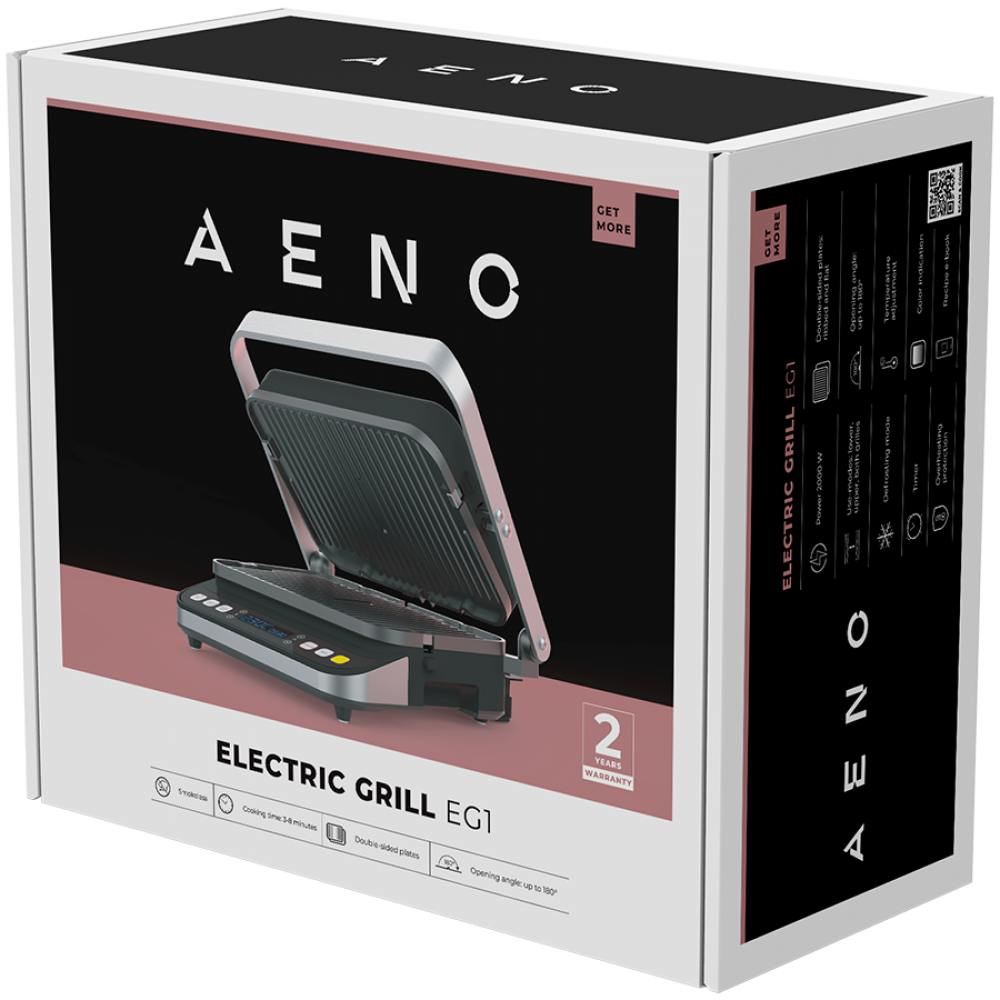 Electric grill 2000W 3 modes Timer 320x220 Aeno EG1 black