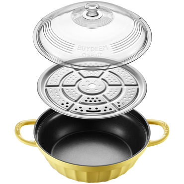 Buydeem CP181 3.8L Aluminum Enamel Pot with Glass Lid Yellow