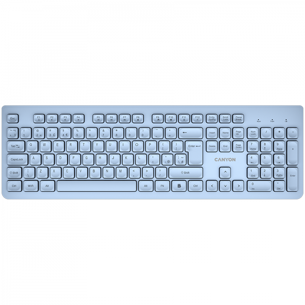 Canyon HKB-W01 leise kabellose 2,4-GHz-Tastatur für die Arbeit, blau