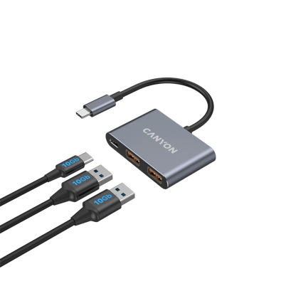 Hub 3-in-1 USB-C tragbar Canyon DS-3 dunkelgrau