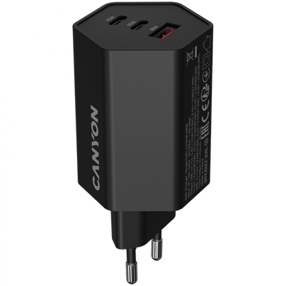 65W GaN 2xPD 1xQC EU Canyon Hexagon Netzladegerät schwarz