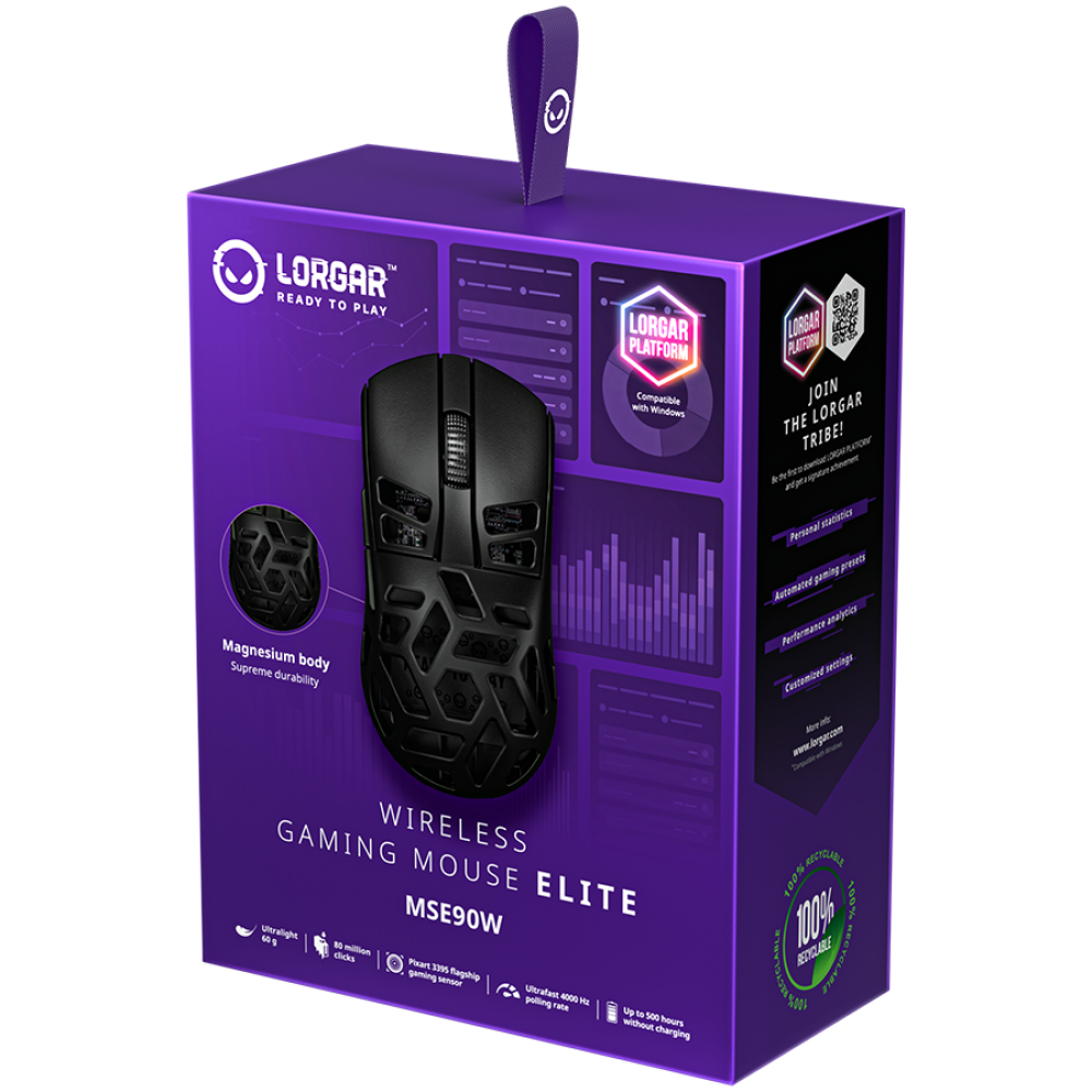 Lorgar MSE90W Black Magnesium Alloy Wireless Gaming Mouse