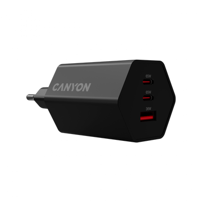 65W GaN 2xPD 1xQC EU Canyon Hexagon Netzladegerät schwarz