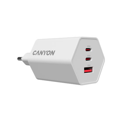 65W 2xPD 1xQC GaN Canyon Hexagon Netzladegerät weiß