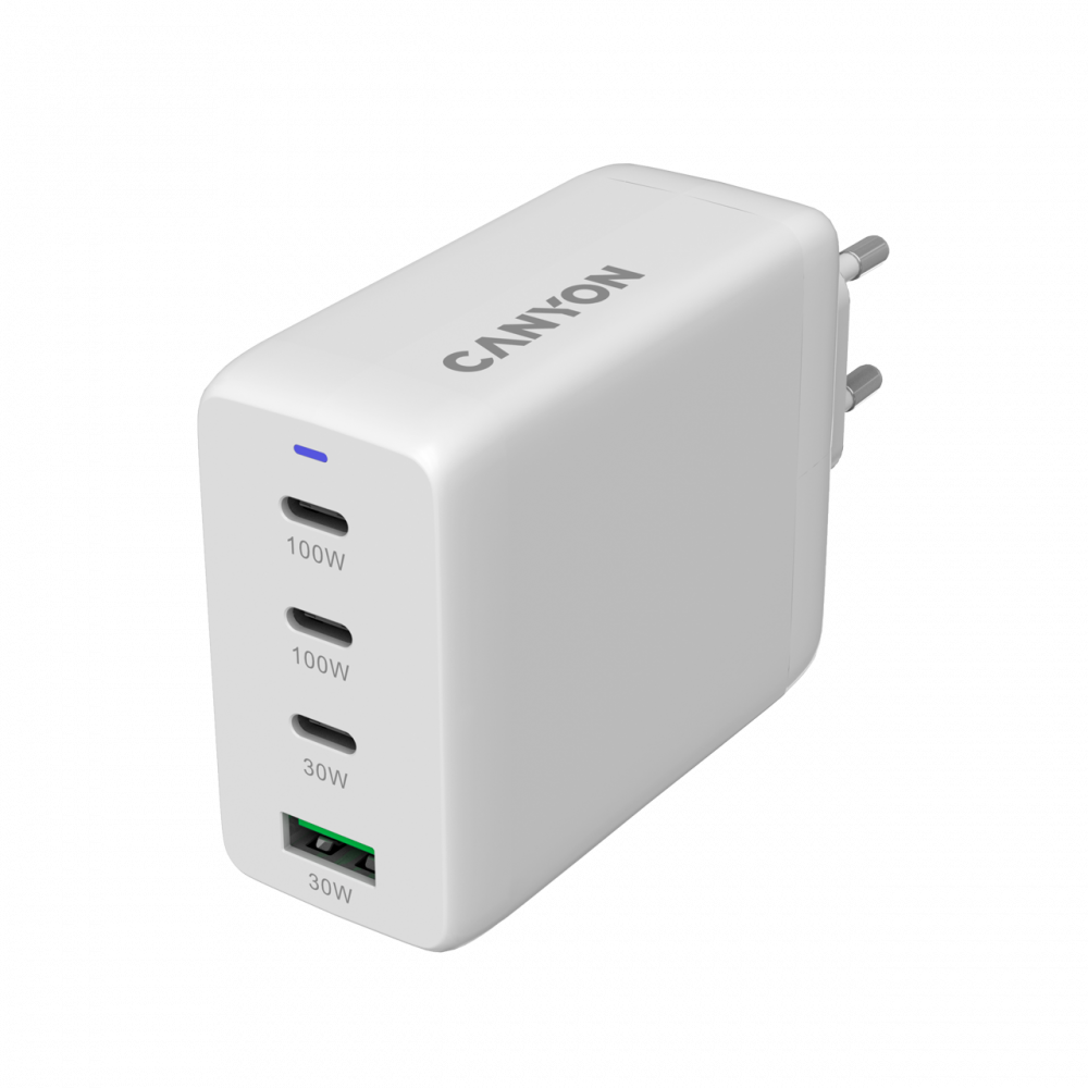 Ładowarka sieciowa GaN 100W 3xPD 1xQC EU Canyon CU100ACC biała