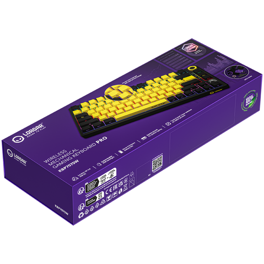 Lorgar Pro kabellose mechanische 75%-Gaming-Tastatur, schwarz-gelb