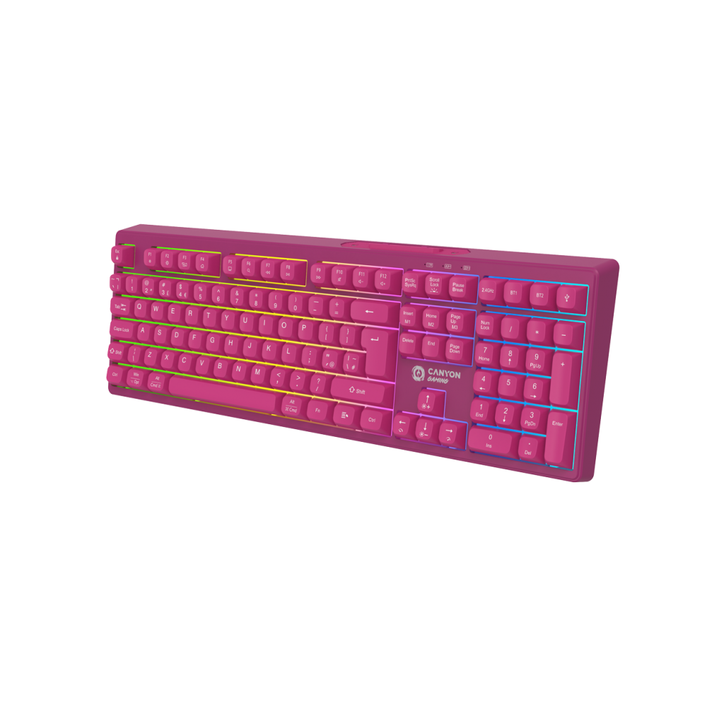Canyon Fortnax Gaming-Tastatur 2.4G + Bluetooth RGB 105 Tasten rosa