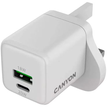 GaN 20W 1xPD 1xQC UK Canyon CU20AC Wall Charger white