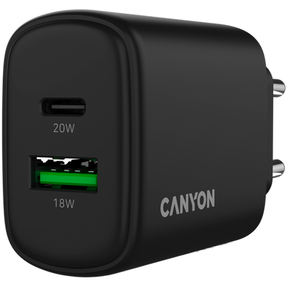 Ładowarka sieciowa 20W 1xPD 1xQC EU Canyon OnCharge 200 czarna