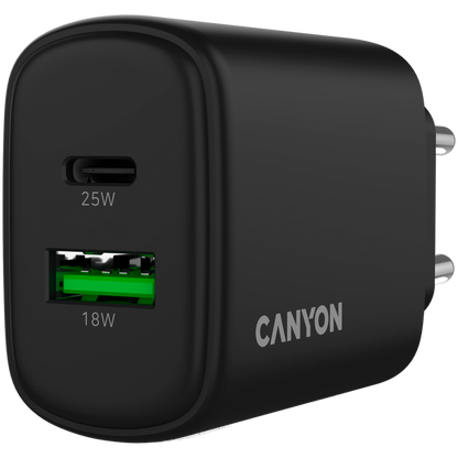 25W 1xPD 1xQC EU Canyon OnCharge 250 Black Wall Charger