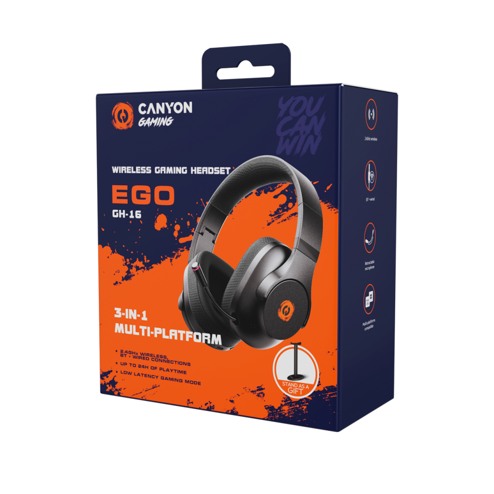 Canyon EGO GH-16 Wireless Headphones with Stand 2.4GHz + Bluetooth White