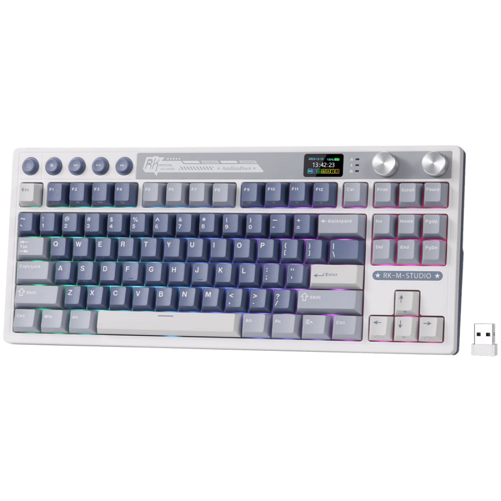 Klawiatura mechaniczna Royal Kludge M87 Beige Switch niebieska
