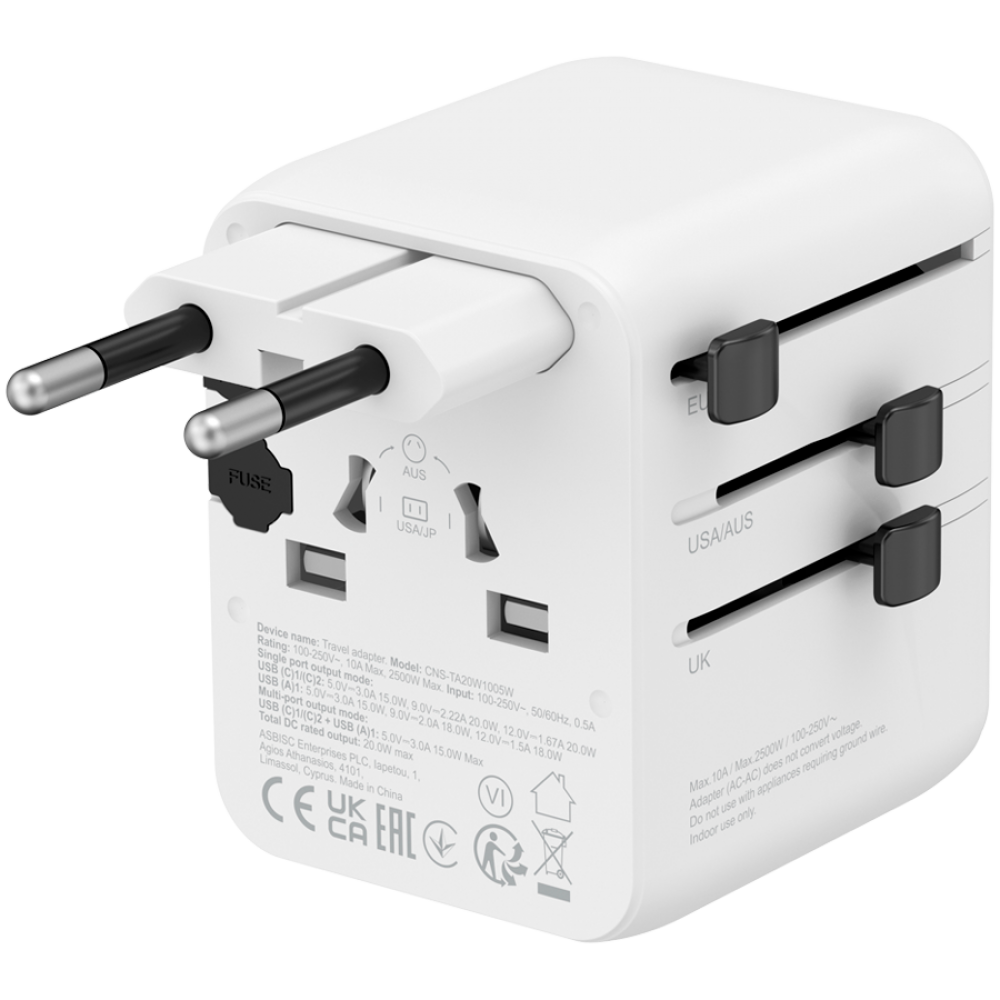 Canyon OnTour 20W EU/UK/US/AUS Travel Adapter white