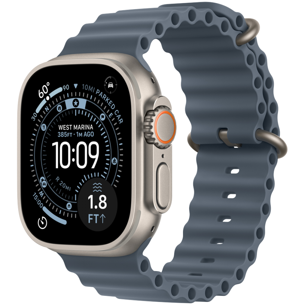 Apple Watch Ultra 3 Titan mit blauem Armband