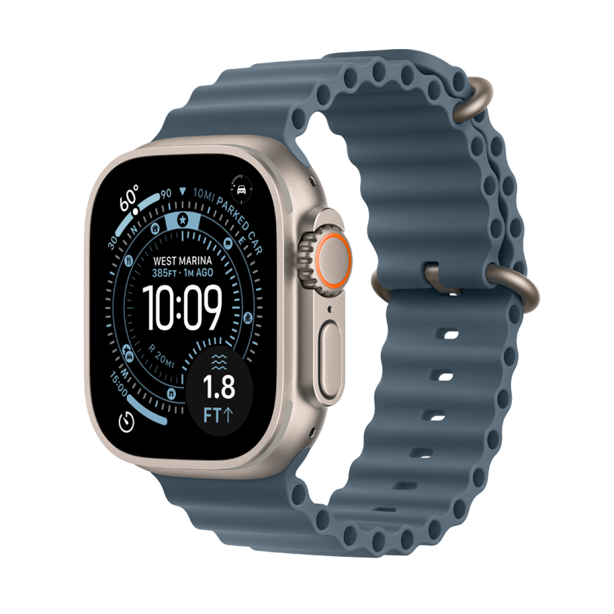 Apple Watch Ultra 3 Titan mit blauem Armband