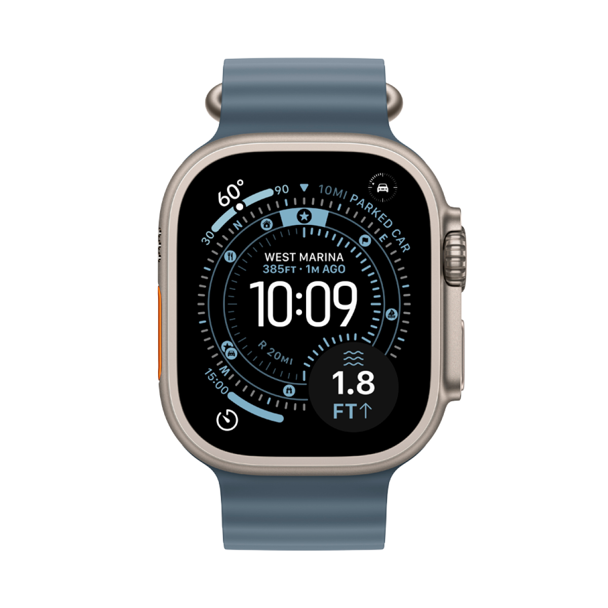 Apple Watch Ultra 3 Titan mit blauem Armband