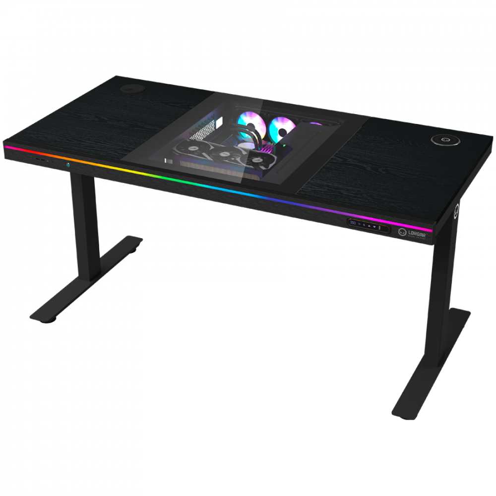 Verstellbarer Gaming-Schreibtisch mit PC, kabellosem Ladegerät, RGB, USB