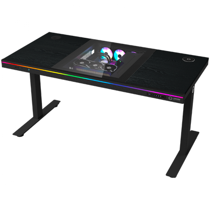 Verstellbarer Gaming-Schreibtisch mit PC, kabellosem Ladegerät, RGB, USB
