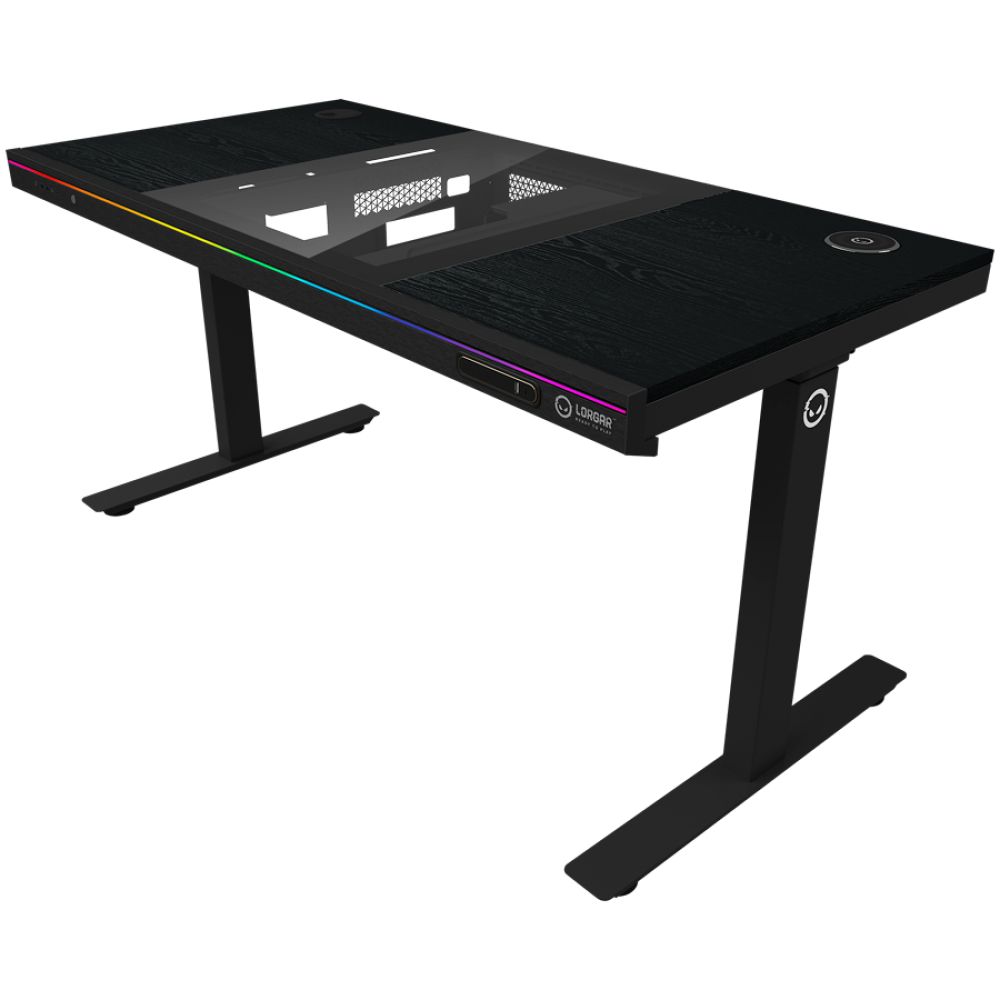 Verstellbarer Gaming-Schreibtisch mit PC, kabellosem Ladegerät, RGB, USB