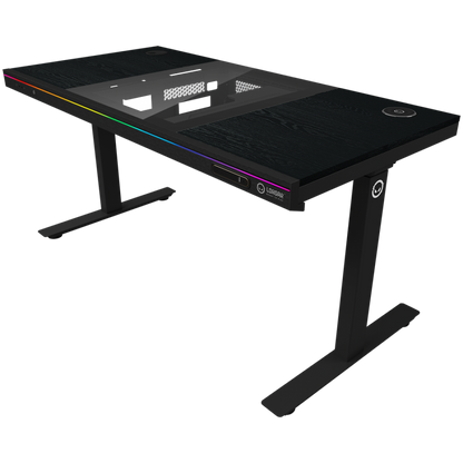 Verstellbarer Gaming-Schreibtisch mit PC, kabellosem Ladegerät, RGB, USB
