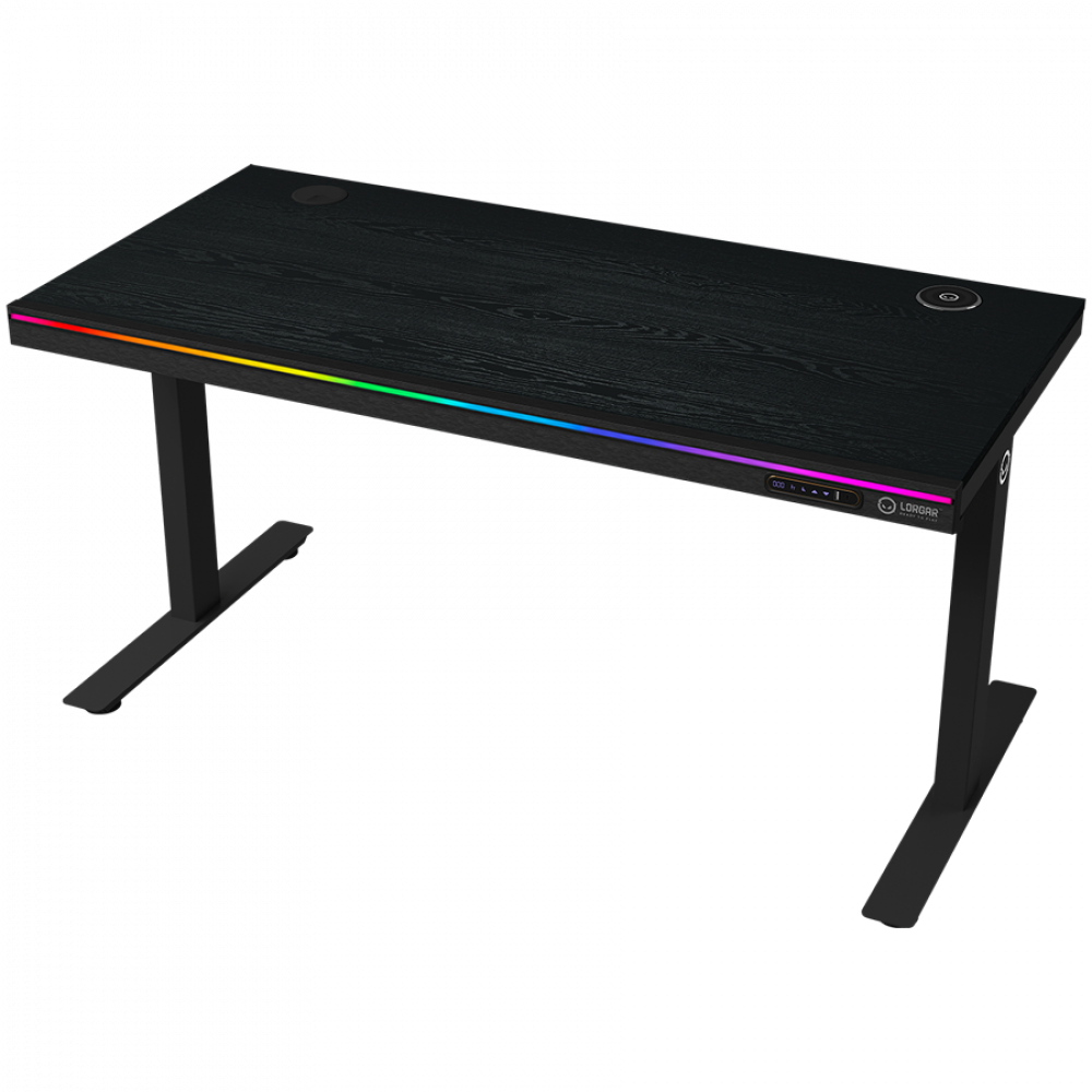 Regulowany biurko gamingowe z podwójnym silnikiem, RGB, USB, czarne