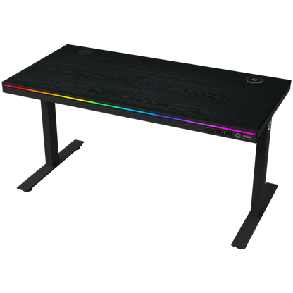 Regulowany biurko gamingowe z podwójnym silnikiem, RGB, USB, czarne