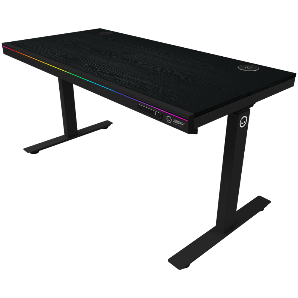 Regulowany biurko gamingowe z podwójnym silnikiem, RGB, USB, czarne