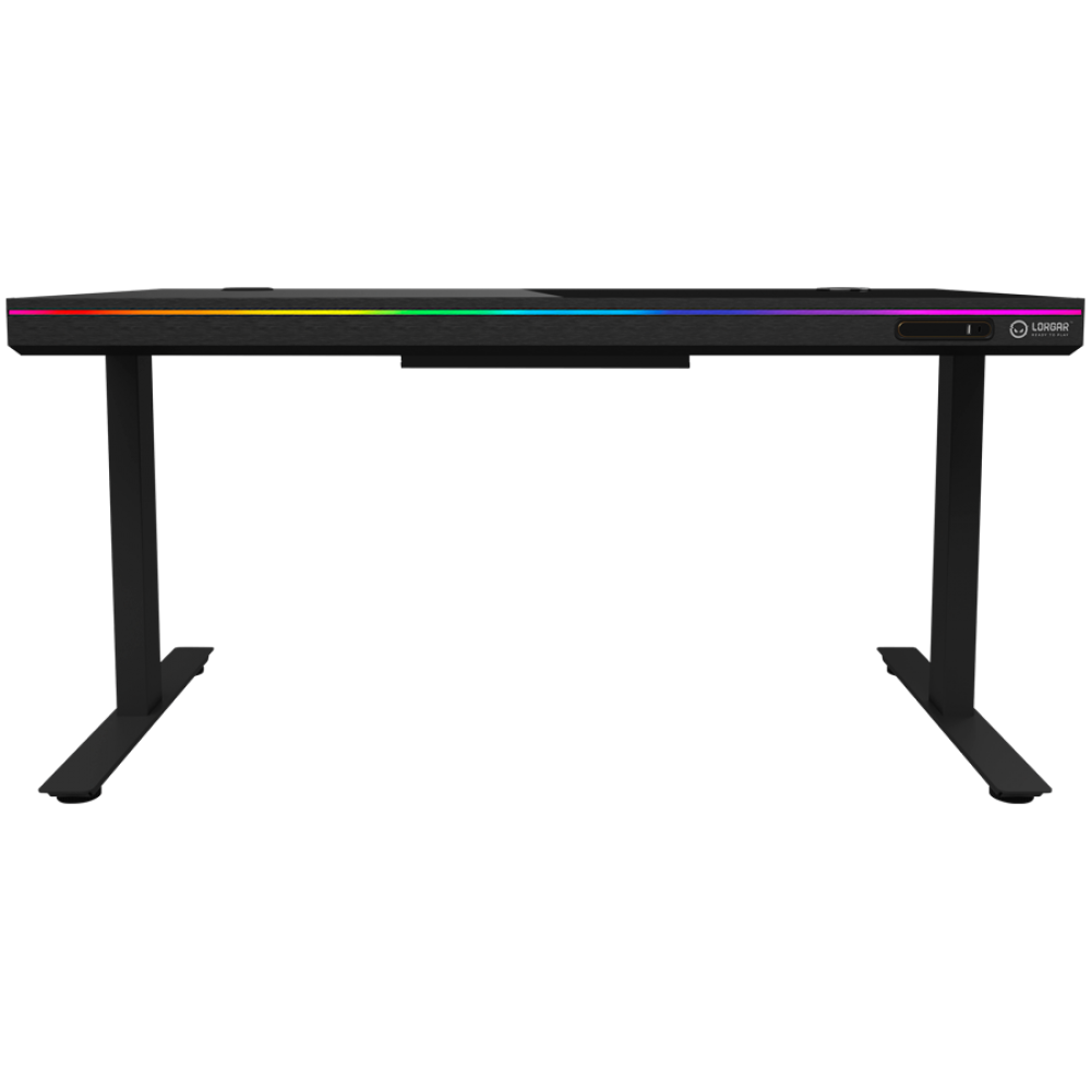 Electrically adjustable gaming desk with RGB, tempered glass, black