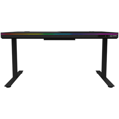 Electrically adjustable gaming desk with RGB, tempered glass, black