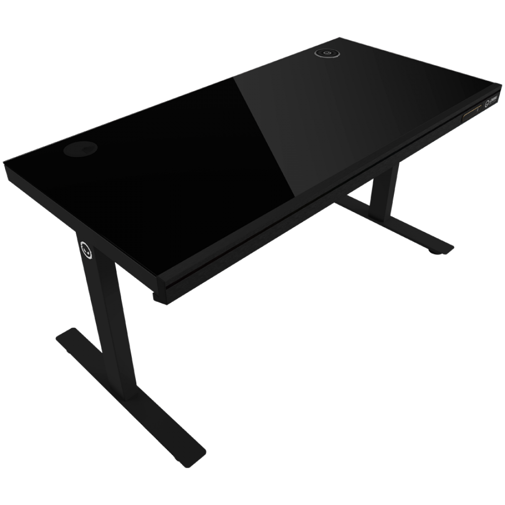 Electrically adjustable gaming desk with RGB, tempered glass, black