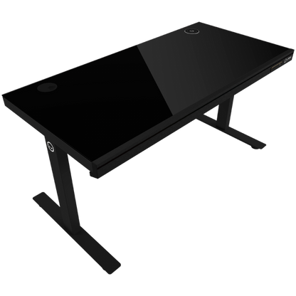 Electrically adjustable gaming desk with RGB, tempered glass, black