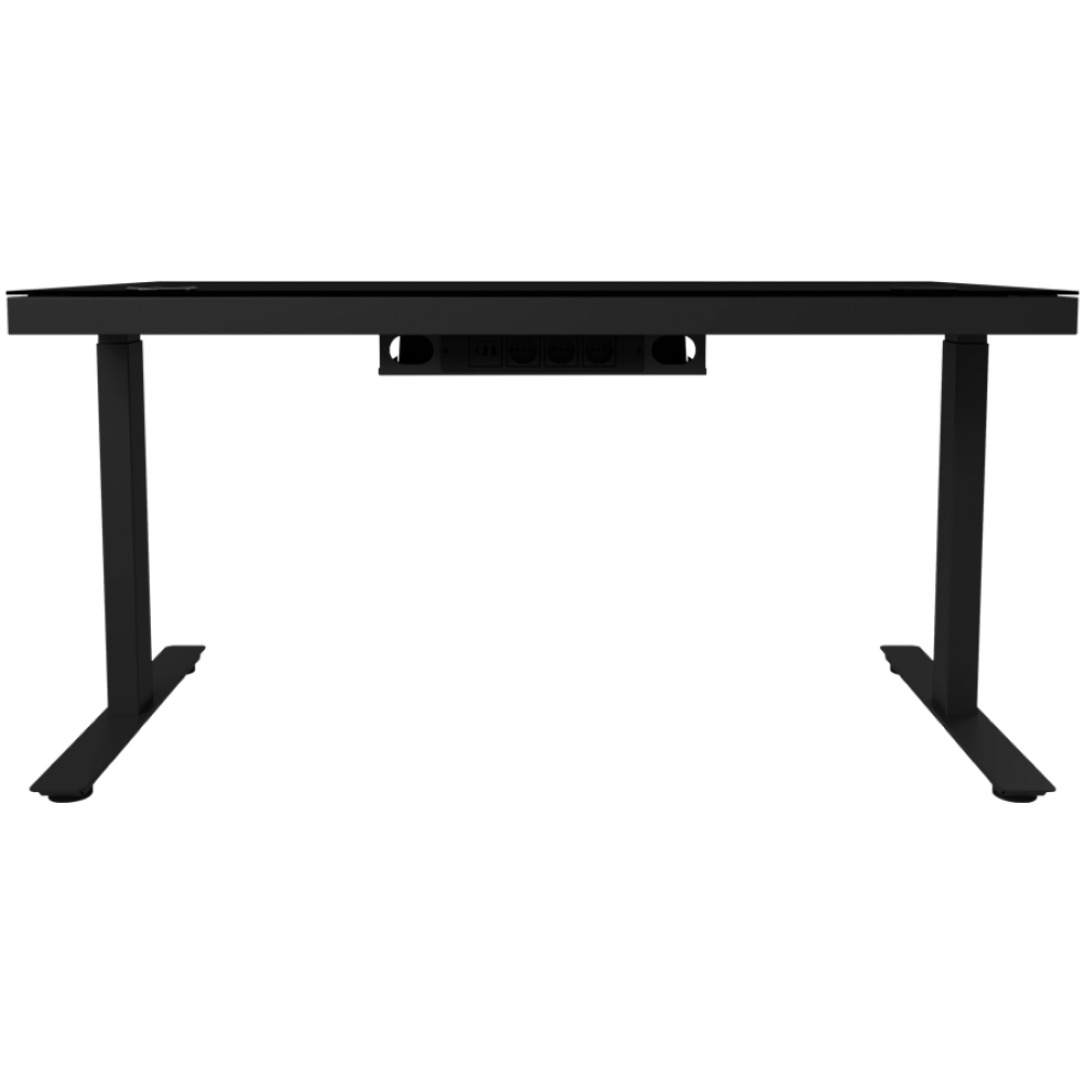 Electrically adjustable gaming desk with RGB, tempered glass, black