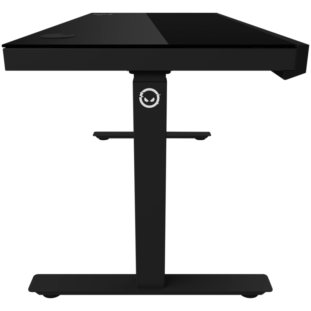 Electrically adjustable gaming desk with RGB, tempered glass, black