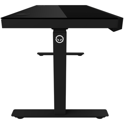 Electrically adjustable gaming desk with RGB, tempered glass, black