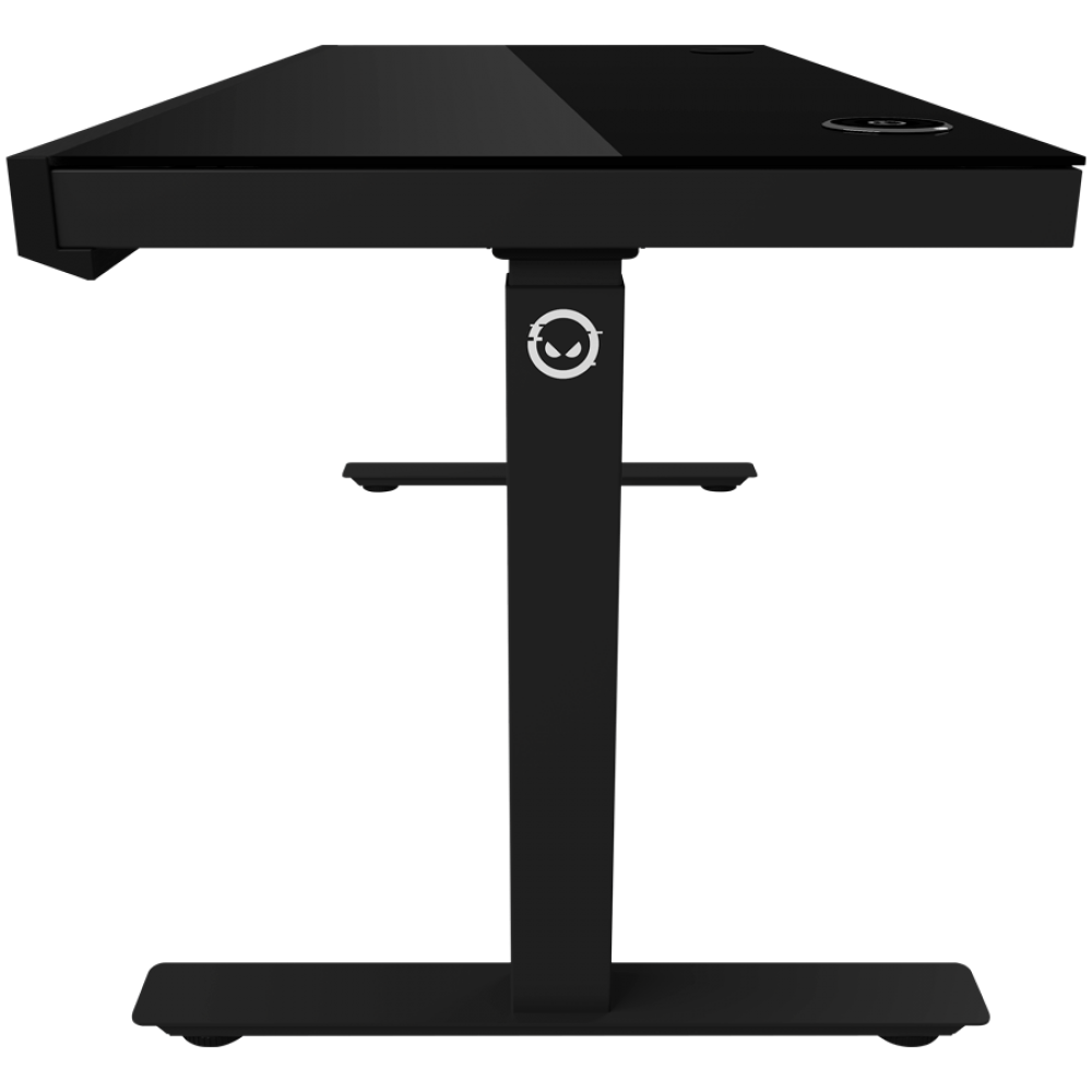 Electrically adjustable gaming desk with RGB, tempered glass, black