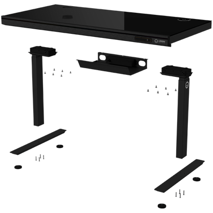 Electrically adjustable gaming desk with RGB, tempered glass, black