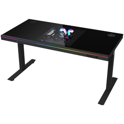 Höhenverstellbarer Gaming-Schreibtisch, mit PC, kabellosem Ladegerät, RGB, schwarz