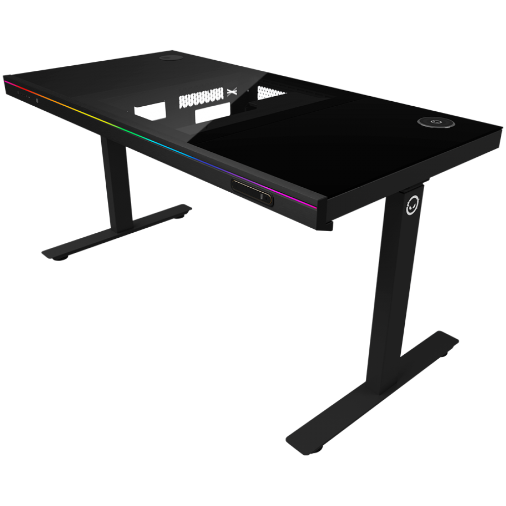 Höhenverstellbarer Gaming-Schreibtisch, mit PC, kabellosem Ladegerät, RGB, schwarz