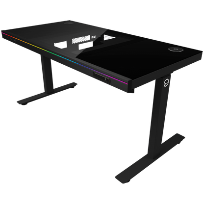 Höhenverstellbarer Gaming-Schreibtisch, mit PC, kabellosem Ladegerät, RGB, schwarz