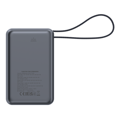Powerbank 20000 mAh PD 65W z kablem Canyon OnPower 600 grafitowy