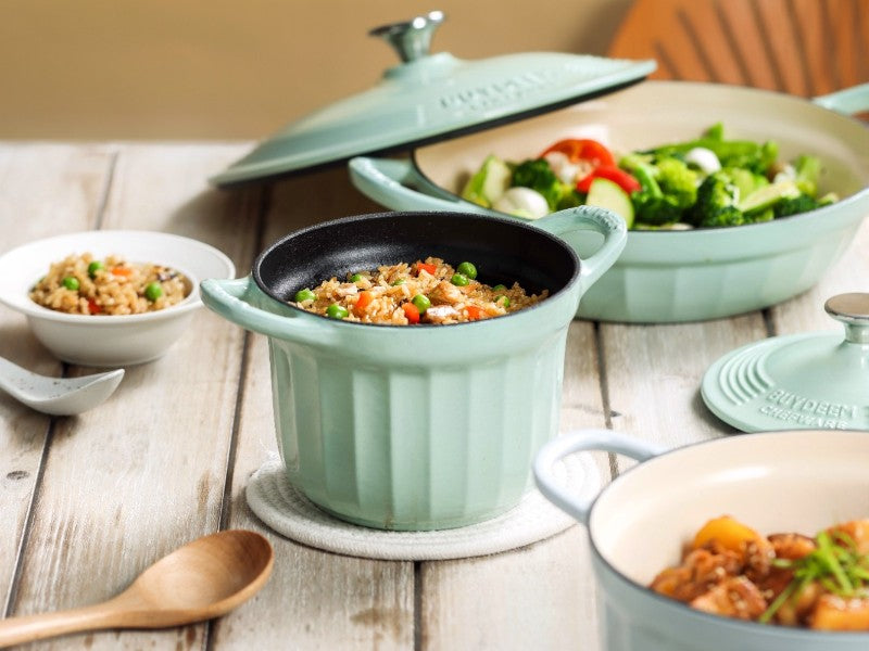 Buydeem CP541 Enamelled Cast Iron Pot 1.8L Kitchen Pastel Green