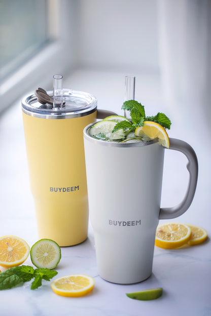 Buydeem DS57 700ml Insulated Tumbler with Straw, Oat White