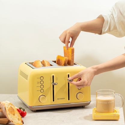 Buydeem DT640E 4-Slice Toaster with Defrost Function, Pastel Yellow
