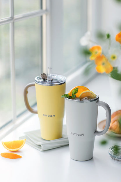 Buydeem DS57 700ml Insulated Tumbler with Straw, Oat White