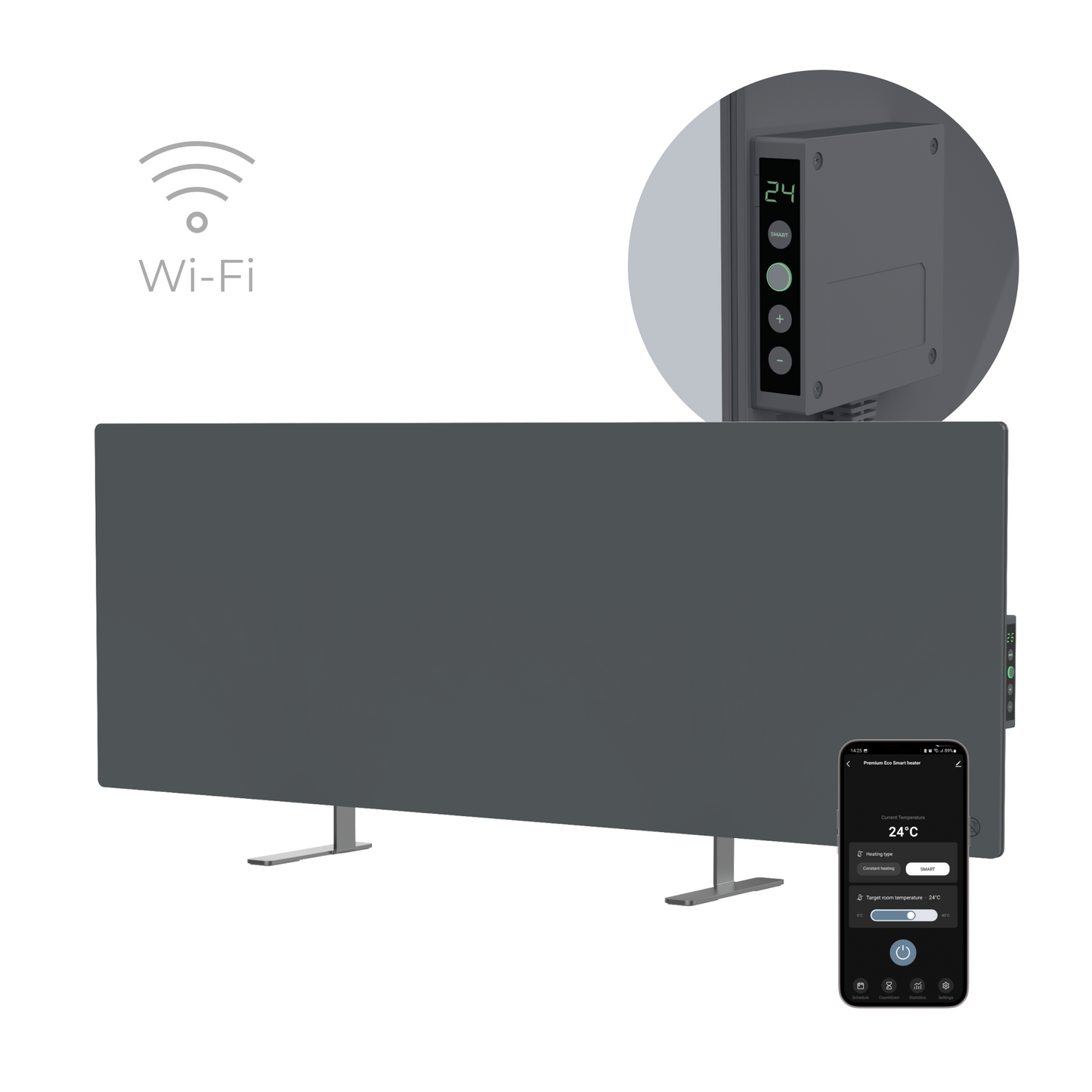Elektrische Slim-Glasheizung 1 cm Infrarot 700W Aeno Smart Grau