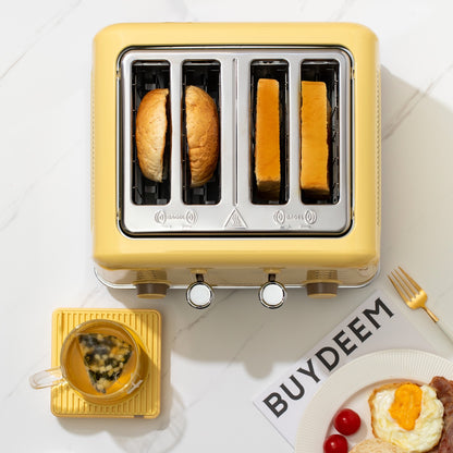 Buydeem DT640E 4-Slice Toaster with Defrost Function, Pastel Yellow