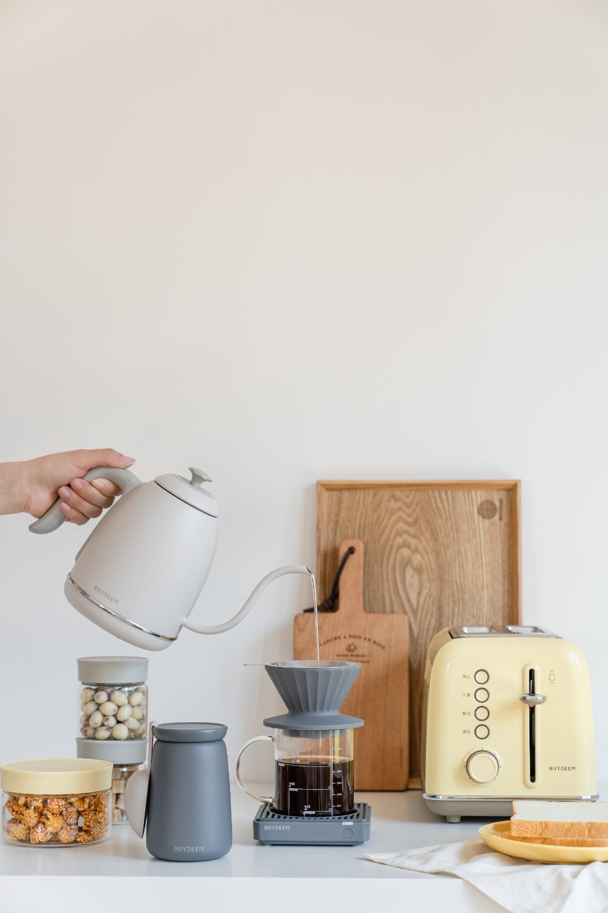Buydeem K821 Gooseneck Electric Kettle with Temperature Control, Pastel Cream
