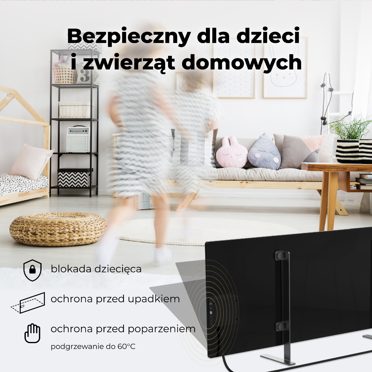 Schlanker elektrischer Glasheizkörper 1 cm Infrarot 700W Aeno Smart schwarz